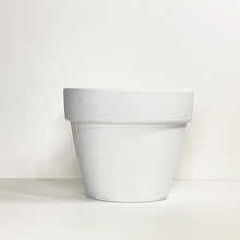 Load image into Gallery viewer, A white terracotta pot with a matte finish. The planter pot includes a drainage hole.
